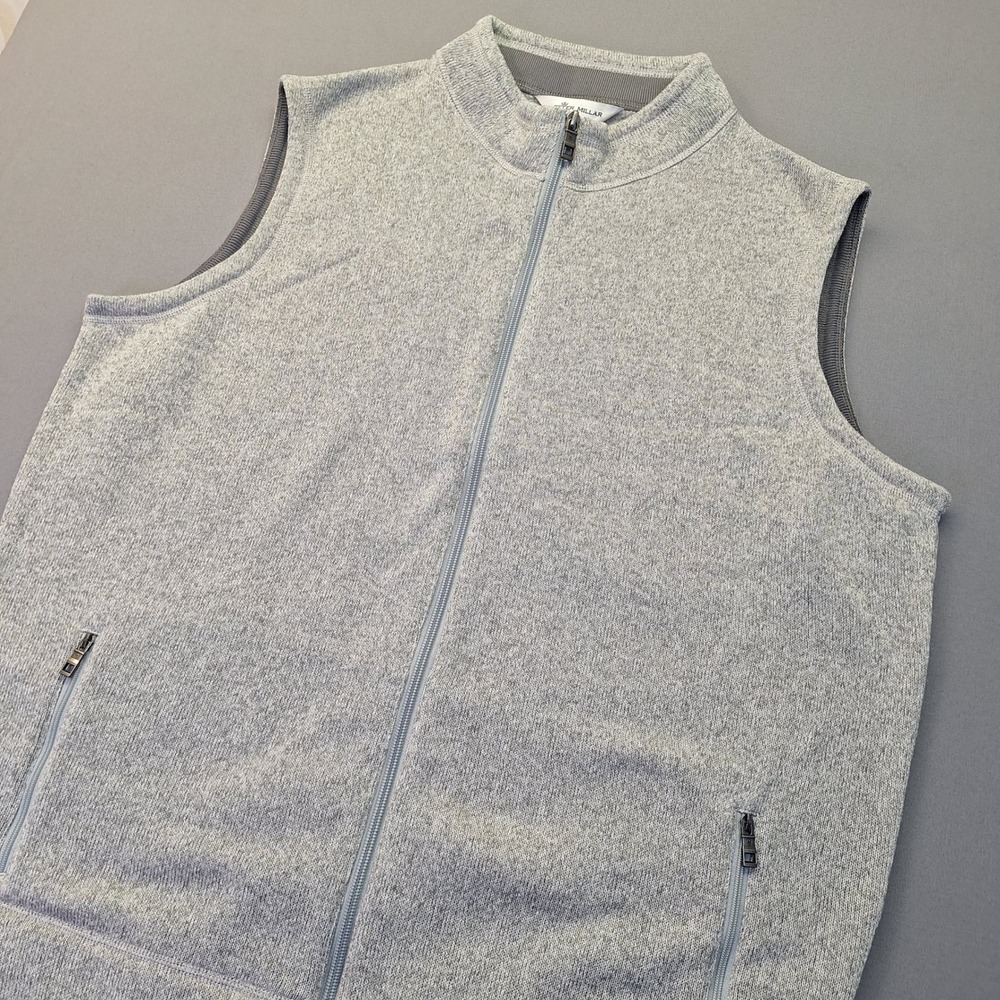 Peter Millar Gale Mens XL Light Grey Heathered Full Zip Fleece Vest MF21K61